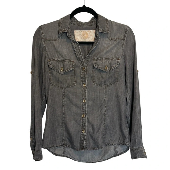 Bella Dahl Chambray Button-Up Long Sleeve Shirt in Grey Women’s XS - Picture 1 of 4